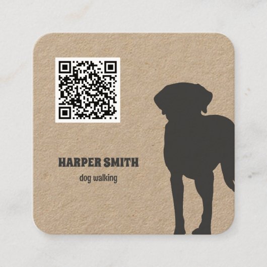 Dog Walker QR Code Vierkante Visitekaartje (Voorkant)