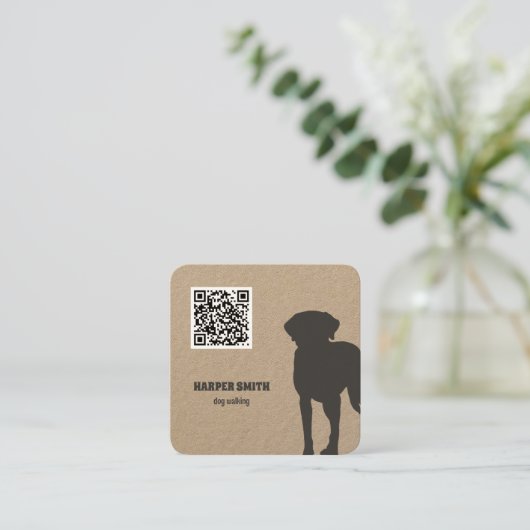 Dog Walker QR Code Vierkante Visitekaartje (Staand voorkant)