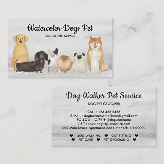 Dog Walker S Pet Sitting Service Visitekaartje (Voorkant / Achterkant)