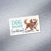 Dog Walker Schattige Happy Dog Pet Sitter Magnetisch Visitekaartje (Voorbeeld)