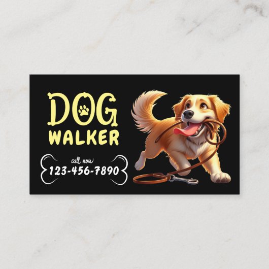 Dog Walker Schattige Happy Dog Pet Sitter Zwart Visitekaartje (Voorkant)