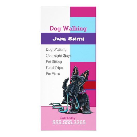 Dog Walker Scottie Pset Business Marketing Reclamekaart (Voorkant)