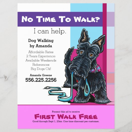 Dog Walker Scottie Pset Discount Coupon Ad Flyer (Voorkant)