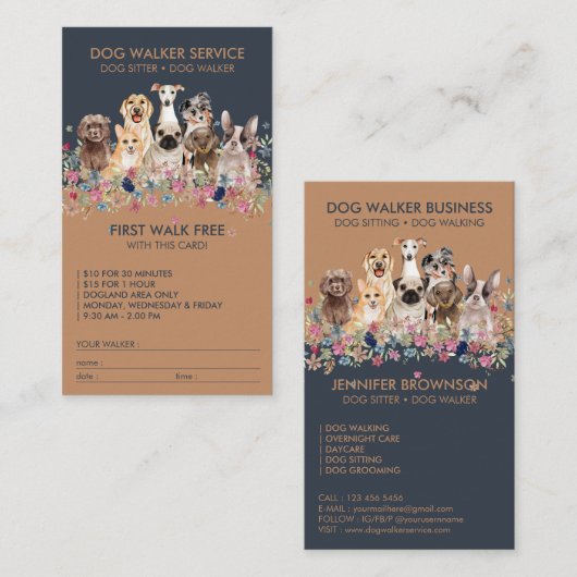 Dog Walker Service Free gift Visitekaartje (Voorkant / Achterkant)