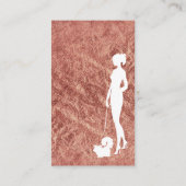 Dog Walker Silhouette Roos Gold Faux Foil Pet Visitekaartje (Achterkant)