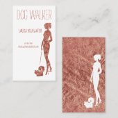 Dog Walker Silhouette Roos Gold Faux Foil Pet Visitekaartje (Voorkant / Achterkant)