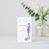 Dog Walker Silhouette Waterverf Paars Pet Sitter Visitekaartje (Staand voorkant)