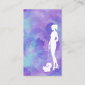 Dog Walker Silhouette Waterverf Paars Pet Sitter Visitekaartje (Achterkant)