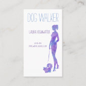 Dog Walker Silhouette Waterverf Paars Pet Sitter Visitekaartje (Voorkant)