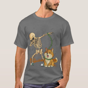 Dog Walker Skeleton Corgi Dog Walking T-shirt