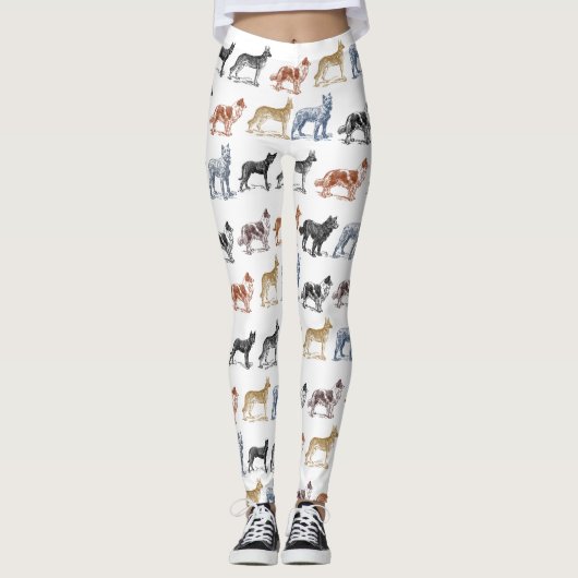 Dog Walker  Tekening van Honden van Alle soorten Leggings (Voorkant)