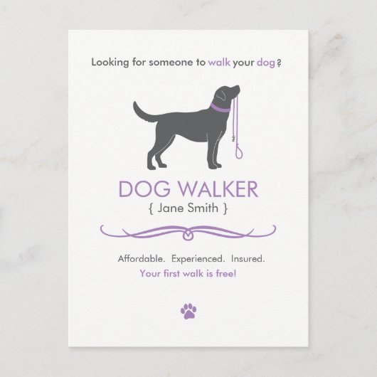 Dog Walker Walker Business Postcard Adverteren Briefkaart (Voorkant)