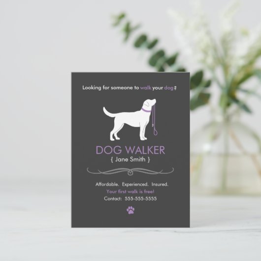 Dog Walker Walker Business Postcard Adverteren Briefkaart (Staand voorkant)