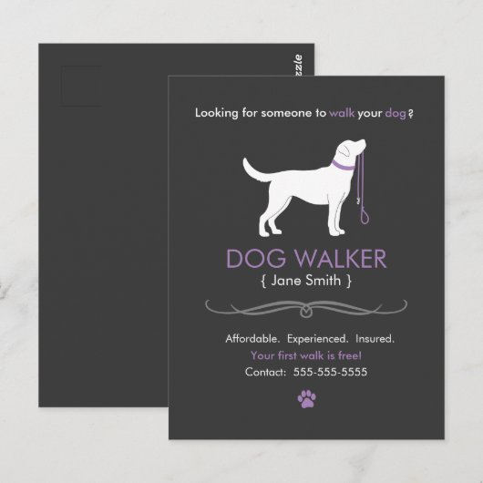 Dog Walker Walker Business Postcard Adverteren Briefkaart (Voorkant / Achterkant)