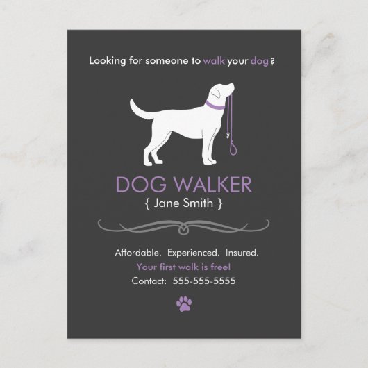 Dog Walker Walker Business Postcard Adverteren Briefkaart (Voorkant)