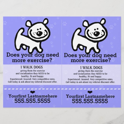 Dog Walker.Walking.2 voor 1.. Flyer (Voorkant)
