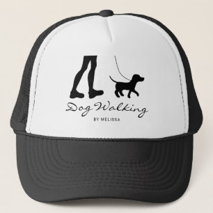 Dog Walker Woman & Dog - Black Silhouette & Text Trucker Pet