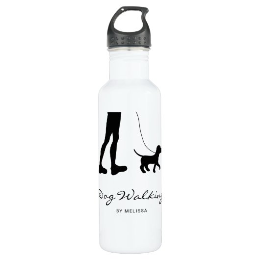 Dog Walker Woman & Dog - Black Silhouette & Text Waterfles (Voorkant)