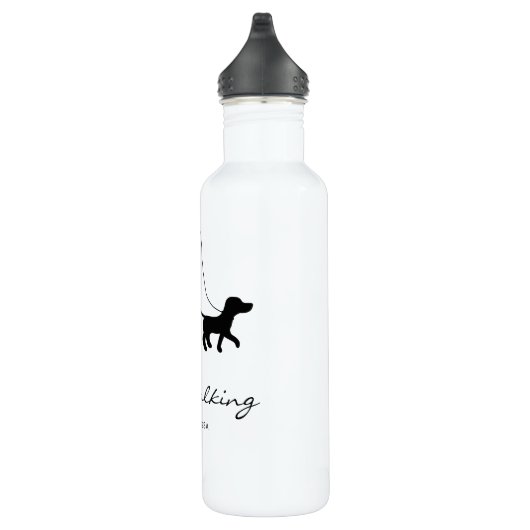 Dog Walker Woman & Dog - Black Silhouette & Text Waterfles (Rechts)