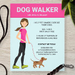 Dog Walker Woman met een bruine hond-illustratie Flyer<br><div class="desc">Verspreid het woord over je hondenloopbedrijf met behulp van dit Destei-ontwerp met een schattige vrouw met bruin lang haar. De vrouw draagt een roze T-shirt, zwarte leggings en groene kleur sneakers. Ze houdt een rode hondenas vast terwijl ze een schattige kleine bruine hond loopt. De bovenkant heeft een roze achtergrondkleur...</div>