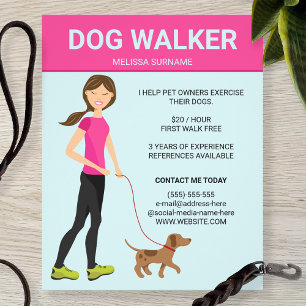 Dog Walker Woman met een bruine hond-illustratie Flyer