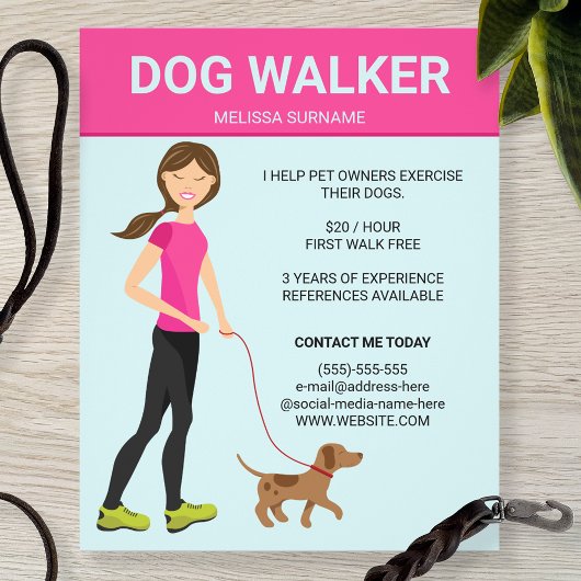 Dog Walker Woman met een bruine hond-illustratie Flyer