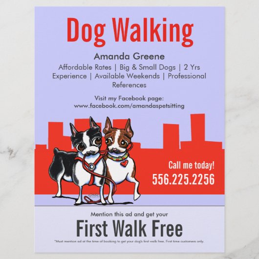 Dog Walking Boston Terriers Coupon Ad Flyer (Voorkant)