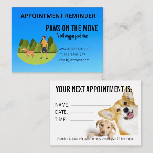Dog Walking Business Custom Appointcard Notitiekaartje (Voorkant / Achterkant)