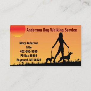 Dog Walking Card silhouette van meisje met twee ho Visitekaartje