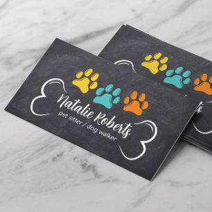 Dog Walking Custom Color Paw Pet Sitter Chalkboard Visitekaartje