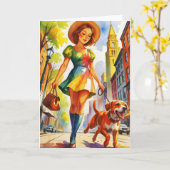 Dog Walking Duo  Kaart (Gele Bloem)