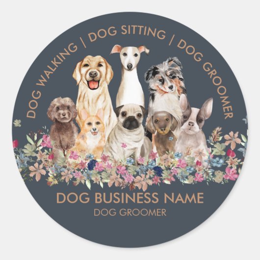 Dog Walking Groomer Pet Services Ronde Sticker (Voorkant)