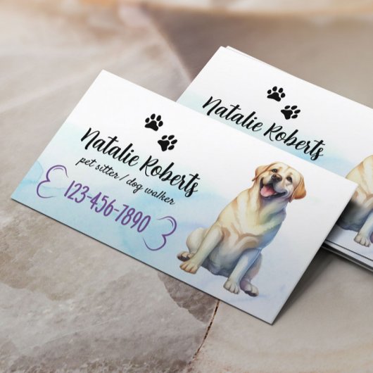 Dog Walking & Pet Sitter Happy Labrador Waterverf Visitekaartje