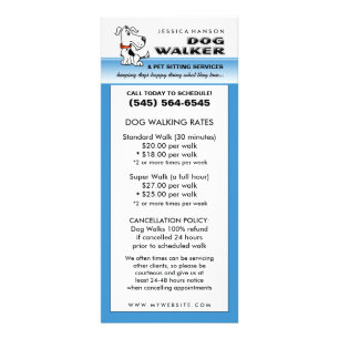 Dog Walking & Pet Sitting Blue & White Rack Card Reclamekaart