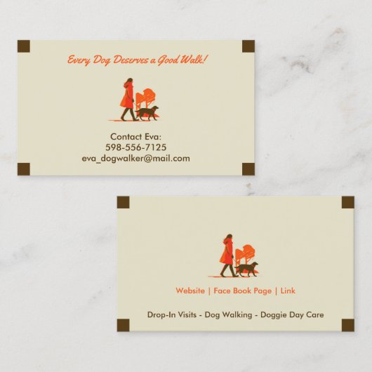Dog Walking Pet Sitting Boarding Visitekaartje (Voorkant / Achterkant)