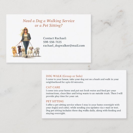 Dog Walking Pet Sitting Boarding Visitekaartje (Voorkant / Achterkant)