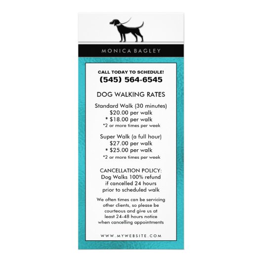 Dog Walking & Pet Zitting Blauwgroen blauwe Rack C Reclamekaart (Voorkant)