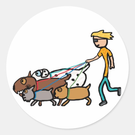 Dog Walking Ronde Sticker (Voorkant)
