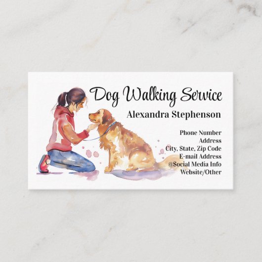 Dog Walking Service Pet Care Watercolor Visitekaartje (Voorkant)