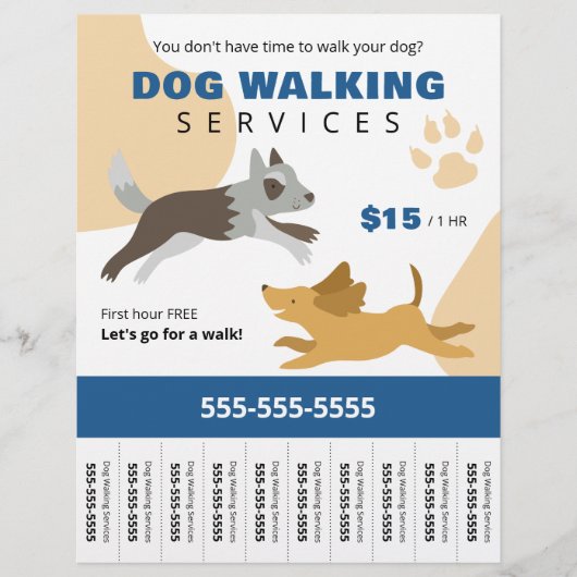 Dog Walking Services Business Tear Off Flyer (Voorkant)