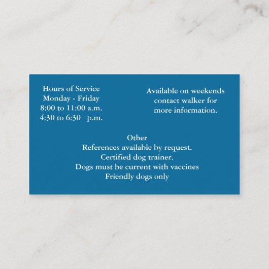 Dog Walking Services Visitekaartje (Achterkant)
