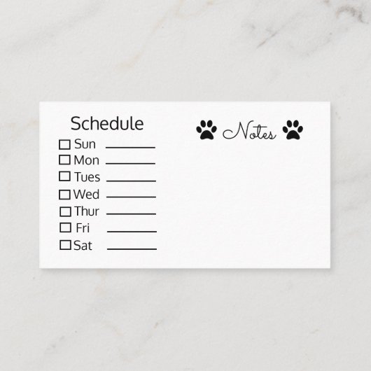 Dog Walking Visitekaartjes met planning (Achterkant)