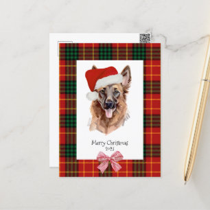 Dog Waterverf Duitse herder Plaid Christmas Briefkaart