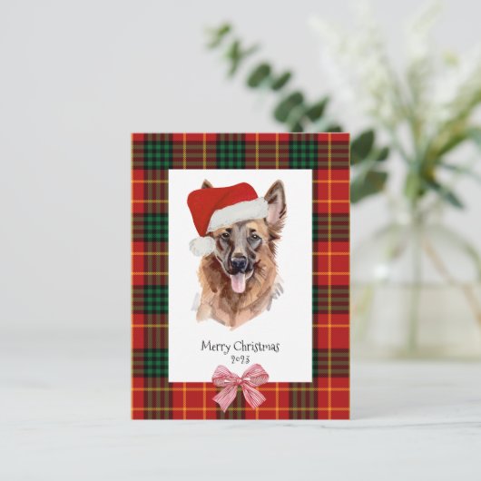 Dog Waterverf Duitse herder Plaid Christmas Briefkaart (Staand voorkant)