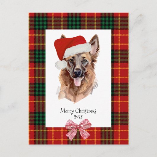 Dog Waterverf Duitse herder Plaid Christmas Briefkaart (Voorkant)