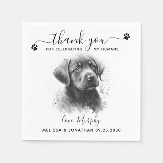 Dog Wedding Dank u Modern Black Labrador Pet Servet (Voorkant)