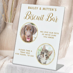 Dog Wedding Favor Chic Gold Pet Photo Biscuit Bar Reclamebord Met Voetstuk