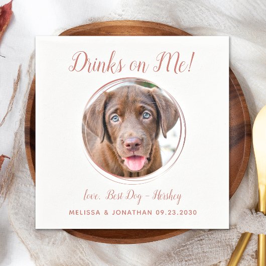 Dog Wedding Modern Roos Gold Personaliseer foto va Servet