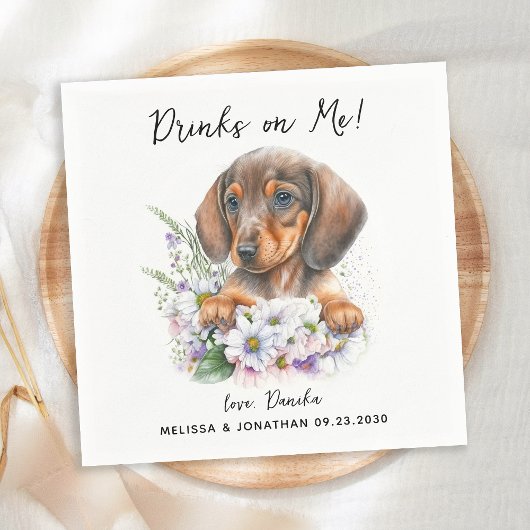 Dog Wedding Personalized Dachshund Cocktail Servet