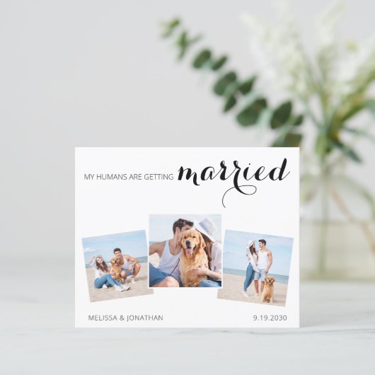Dog Wedding Photo Collage Save the Date Invitation (Staand voorkant)